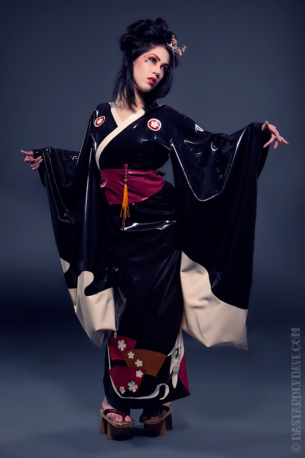 Latex kimonos latex school girls and latex Aztec warrior animal gods in a